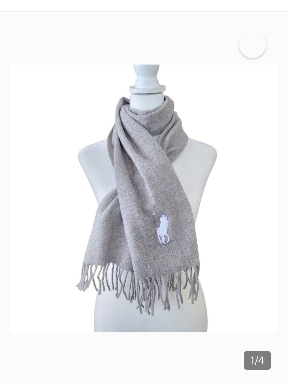 Ralph Lauren Light Gray Lambs Wool Fringe Polo Scarf